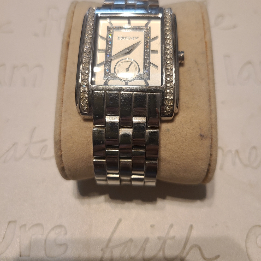 DKNY Silver Watch with Crystal Accents